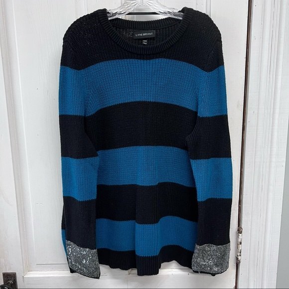 Lane Bryant 18 20 black & blue knit sweater with sparkle on the sleeve cuff ends - Picture 1 of 5
